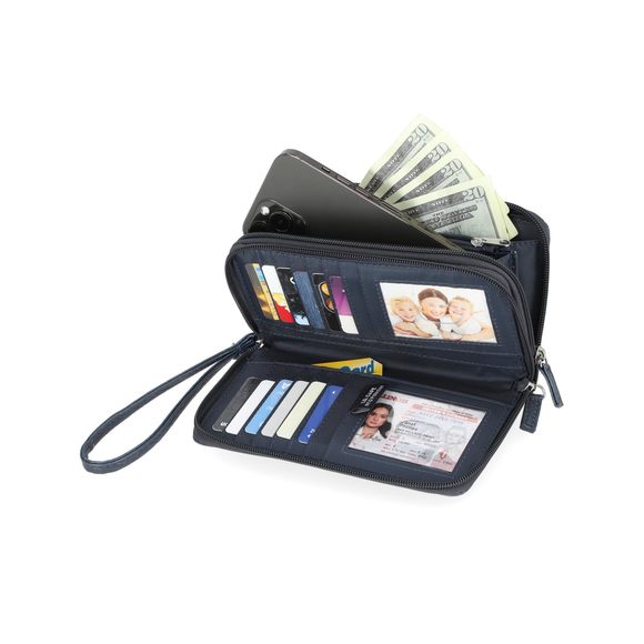 On The Double Zip Around Vegan Leather Rfid Clutch Wallet With :> - Picture 2 of 3